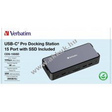 Verbatim USB-C Pro dokkol� CDS-15SSD 15 port 256GB SSD 2xHDMI 8K DP RJ45 SD/microSD