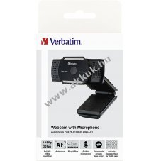 Verbatim AWC-01 USB webkamera 2560x1440/1920x1080 30fps autof�kusz be�p�tett mikrofon fekete