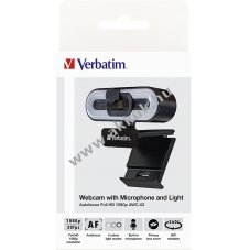 Verbatim Webcam AWC-02 Full HD 1080p 2560x1440 30fps USB objekt�vfed�l be�p�tett vil�g�t�s fekete