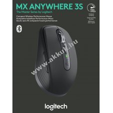 Logitech MX Anywhere 3S vezet�k n�lk�li eg�r Bluetooth Bolt grafit 200-8000dpi Darkfield akku