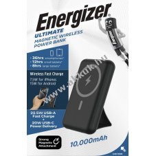 Energizer Akku Powerbank QM10002PQ 10000mAh fekete m�gneses vezet�k n�lk�li USB-C PD Li-Polymer