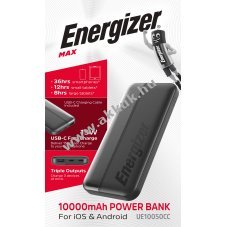 Energizer Akku Powerbank Max UE10050CC 10000mAh 1xUSB-A 2xUSB-C fekete Li-Polymer