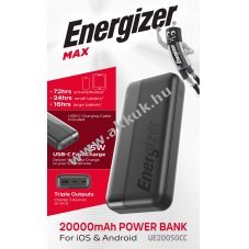 Energizer Akku Powerbank UE20050CC 20000mAh fekete 1xUSB-A 2xUSB-C Li-Polymer