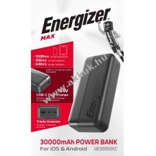 Energizer Powerbank akku UE30050CC 30000mAh fekete 1db/csomag 1xUSB-A 2xUSB-C Li-Polymer