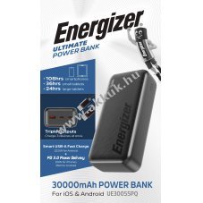 Energizer Ultimate UE30055PQ akku powerbank 30000mAh 1xUSB-A 2xUSB-C PD fekete Li-Polymer