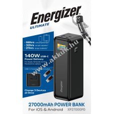 Energizer Akku Powerbank XP27000PD 27.000mAh 140W 1xUSB-A 2xUSB-C fekete Li-Polymer