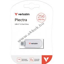 Verbatim Plectra USB 3.2 Gen1 256GB USB-C pendrive feh�r 100MB/s olvas�s 25MB/s �r�s retail csomag