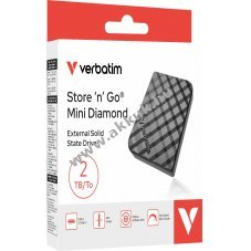 Verbatim SSD 2TB USB3.2 Gen2 A-C Mini Diamond fekete 1000MB/s olvas�s 1000MB/s �r�s csomag