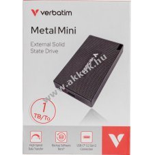 Verbatim SSD 1TB USB3.2 Gen2 A-C Metal Mini 2000MB/s 1750MB/s sz�rke csomag