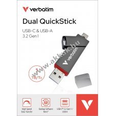 Verbatim USB 3.2 Gen.1 Dual QuickStick Typ-A-C 1TB 550MB/s olvas�s 500MB/s �r�s sz�rke csomag