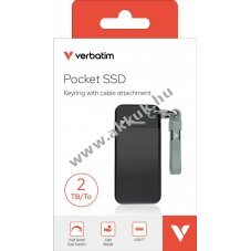 Verbatim SSD 2TB USB3.2 Gen2 Type-C Pocket kulcstart� fekete-sz�rke 1000MB/s olvas�s/�r�s csomag