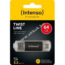 Intenso Twist Line USB 3.2 Gen1 64GB USB-A/USB-C 70MB/s antracit csomag