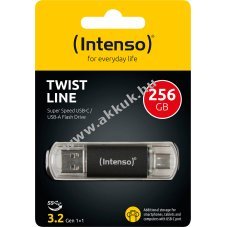 Intenso USB 3.2 Stick Twist Line 256GB USB-A/USB-C 70MB/s antracit csomag