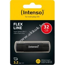 Intenso Flex Line USB 3.2 Gen1 32GB USB-A/USB-C 70MB/s fekete alum�nium csomag