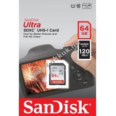 Sandisk Ultra SDXC-k�rtya 64GB Class10 UHS-I 140MB/s 1db/csomag