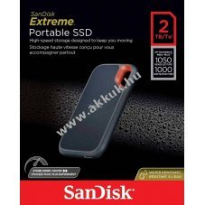Sandisk Extreme Portable SSD 2TB USB3.2 Type-C 1050MB/s olvas�s 1000MB/s �r�s AES-256