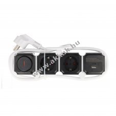 Heitech asztali eloszt� 2x v�d�f�ldelt 1x USB-A 1x USB-C 1,4m vil�g�t� kapcsol� forgathat� aljzat
