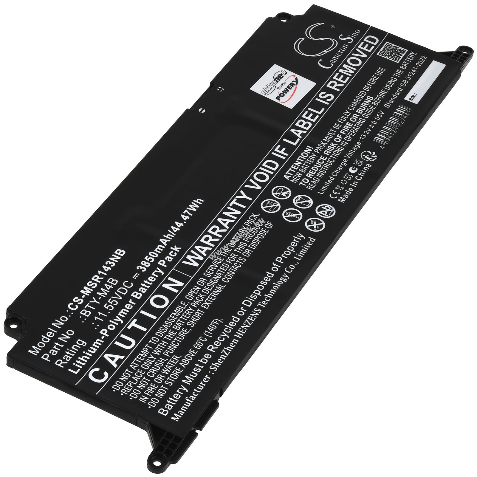 MSI típus BTY-M4B helyettesítő akku 11,55V 3850mAh 44Wh Li-Polymer