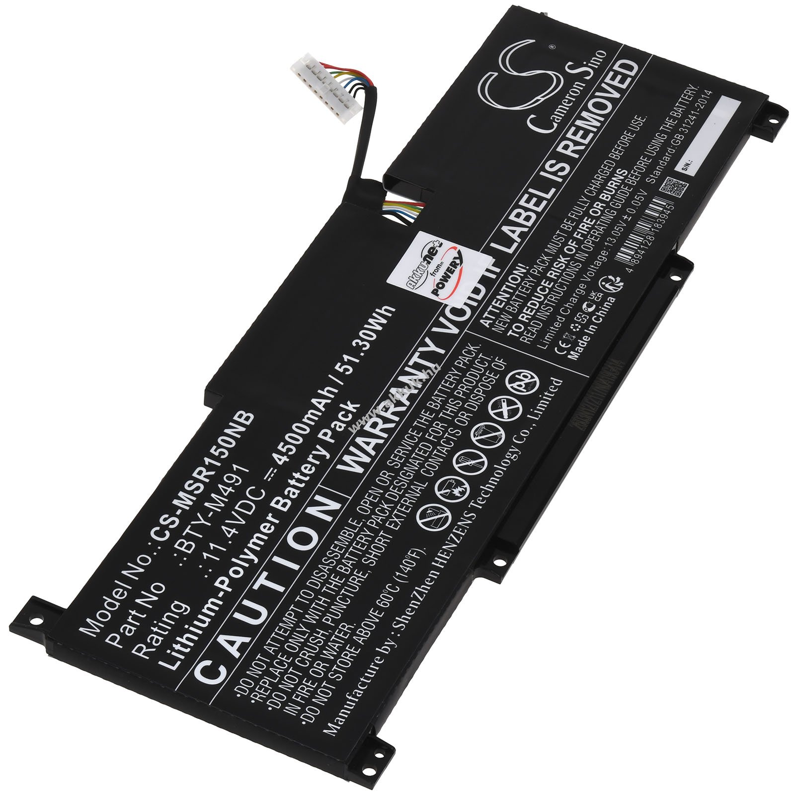 MSI Modern 15 A10M-493FR fehér 8 tűs csatlakozó helyettesítő laptop akku 11,4V 4500mAh 51Wh Li-Pol