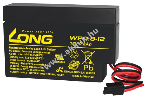 Ólom akku Long (Kung Long) típus WP0.8-12H 12V 0,8Ah