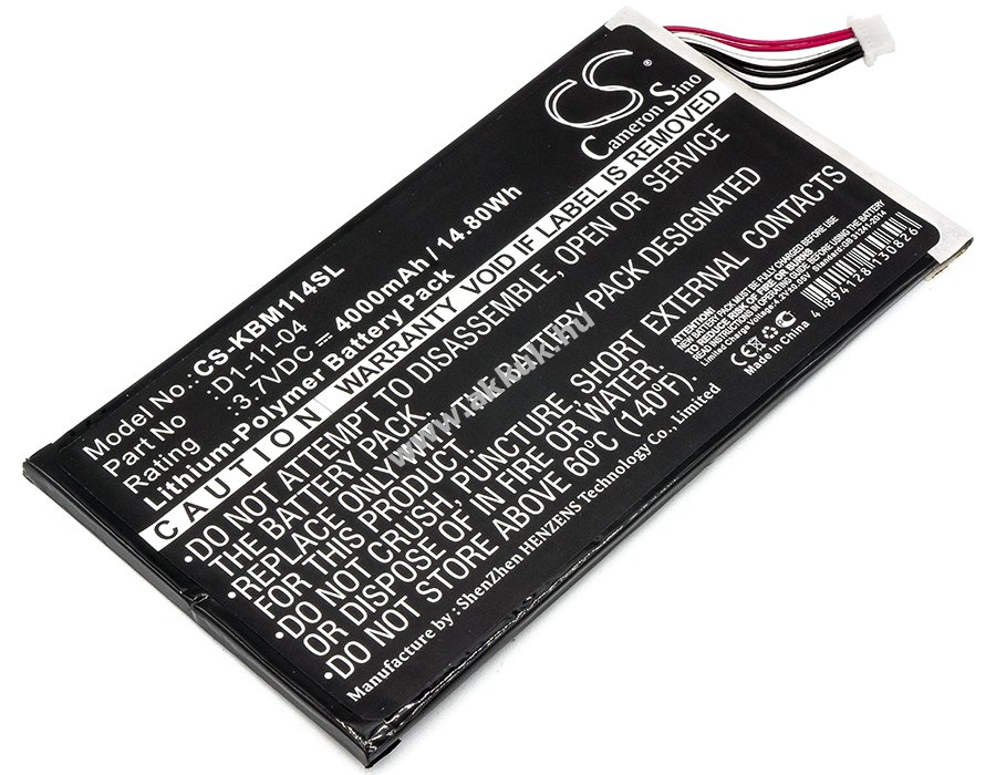 Kobo típus D1-11-04 helyettesítő akku 3,7V 4000mAh 15Wh Li-Polymer
