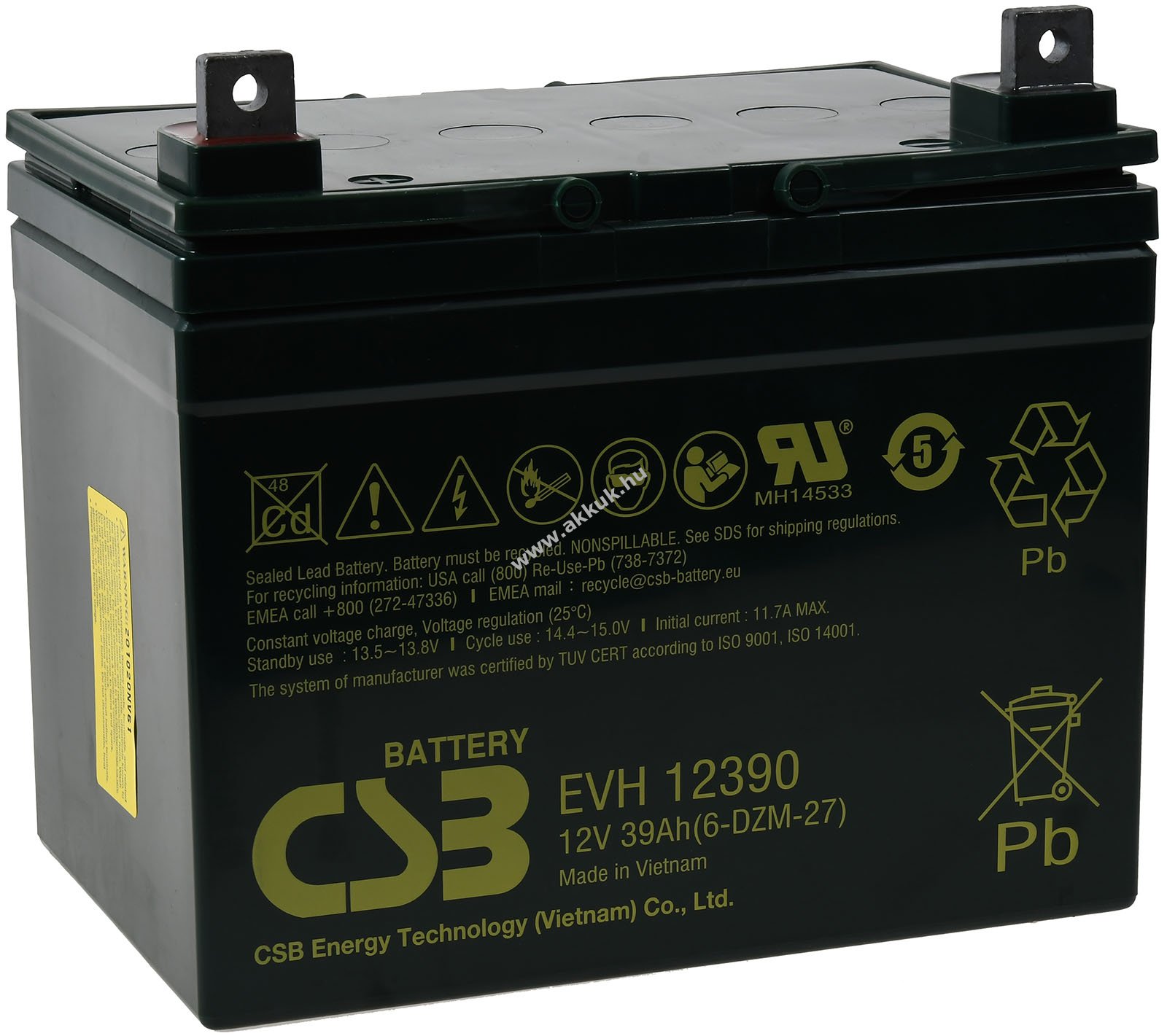 Ólom akku 12V 39Ah ( CSB / Hitachi) típus EVH12390 12V 39Ah ciklusálló, ciklikus