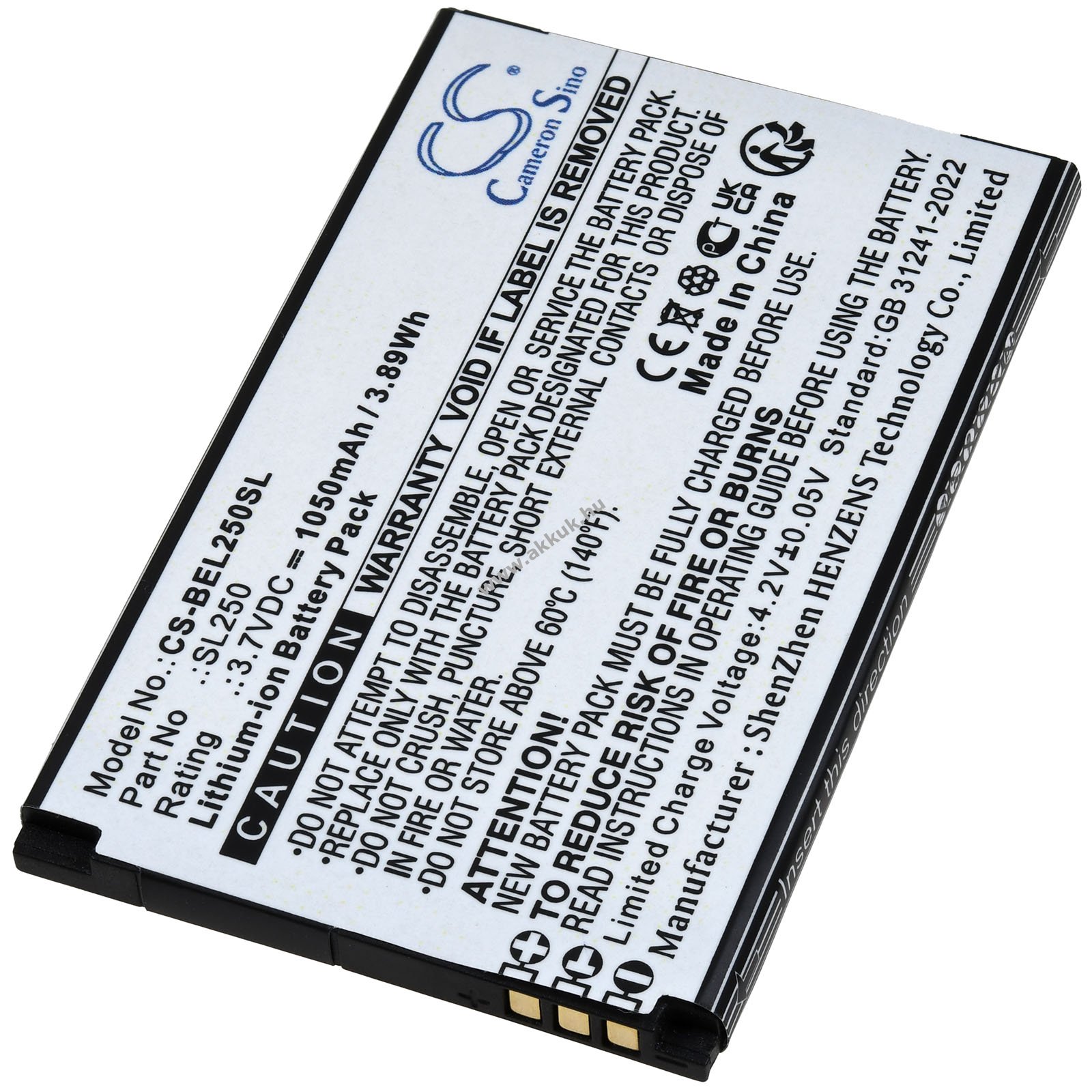 Helyettesítő akku Beafon SL250 mobiltelefonhoz 1050mAh Li-Ion
