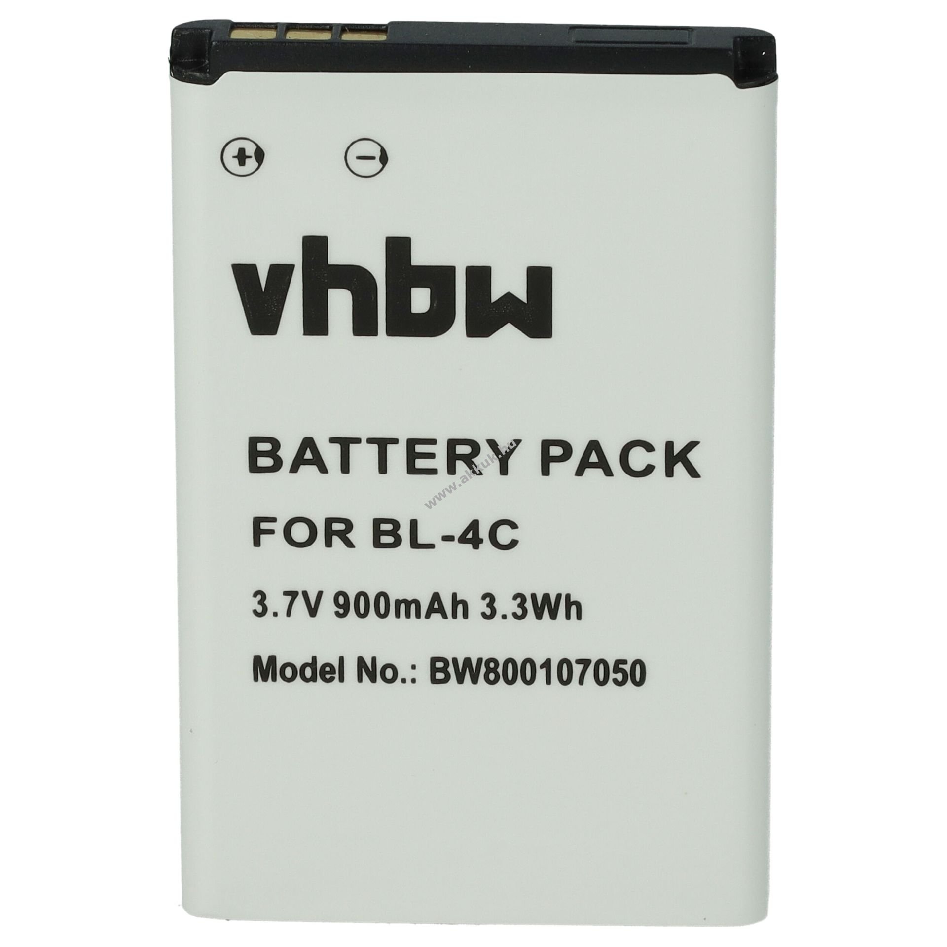 Helyettesítő akku Nokia típus BL-4C 900mAh Li-Ion