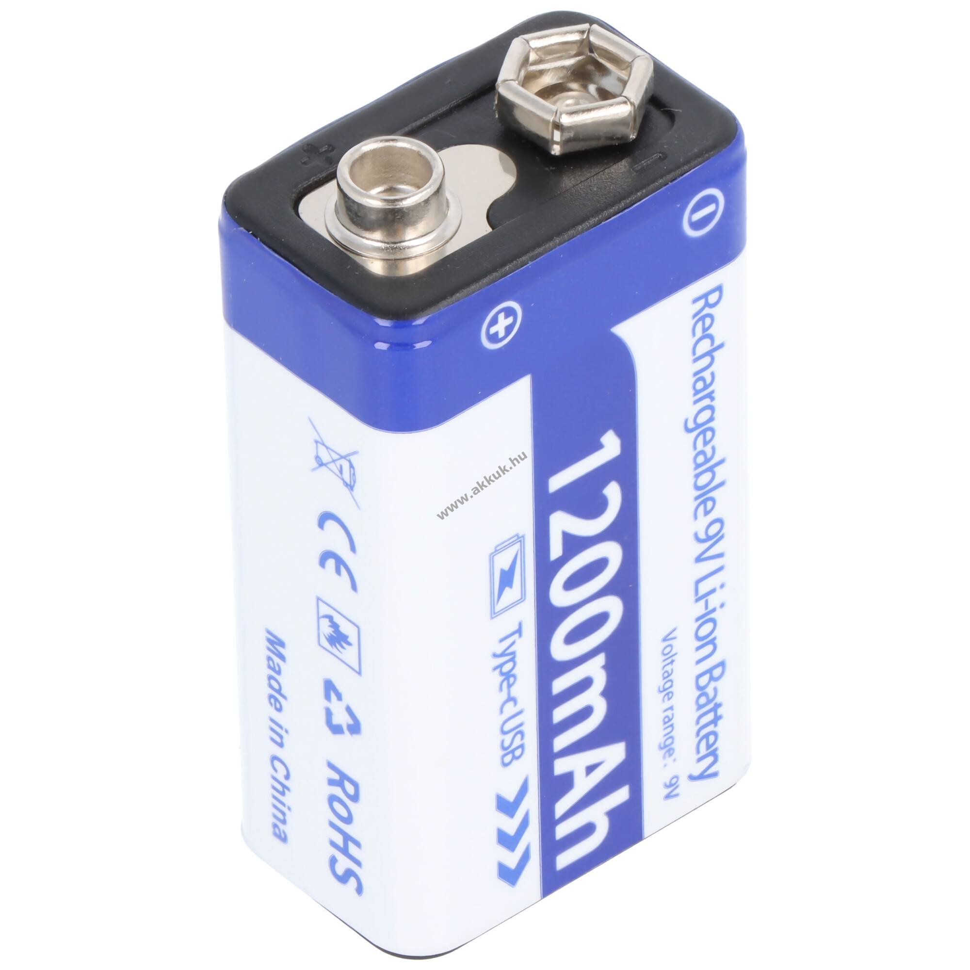 9V akkublock USB-C csatlakozóval 7,4V 1200mAh 8,9Wh Li-ion