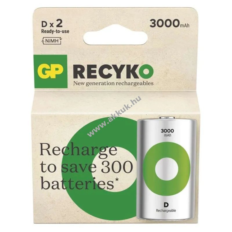 GP ReCyko Ni-MH akku HR20 góliát akku (D), 3000mAh 2db/csomag - Kiárusítás