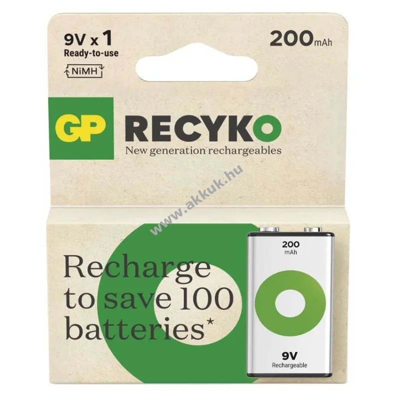 GP ReCyko (9V) HR22 block akku 200mAh 1db/csomag - Kiárusítás