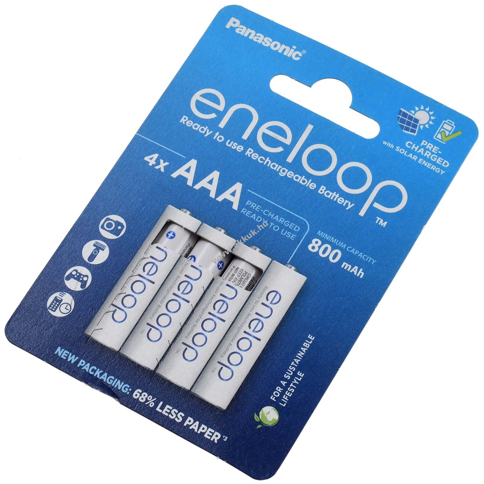 Panasonic eneloop Ready-to-Use AAA Micro akku, újratölthetõ elem 800mAh NiMH 4db/csom.