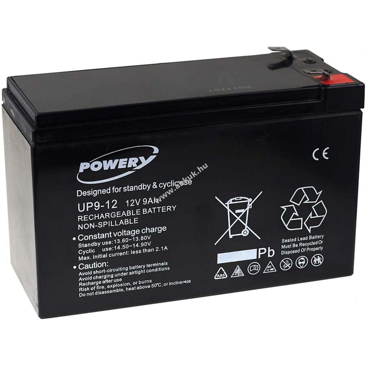 Powery ólom zselés akku szünetmenteshez APC Back-UPS BK500-IT 12V 9Ah (helyettesíti 7,2Ah / 7Ah is)