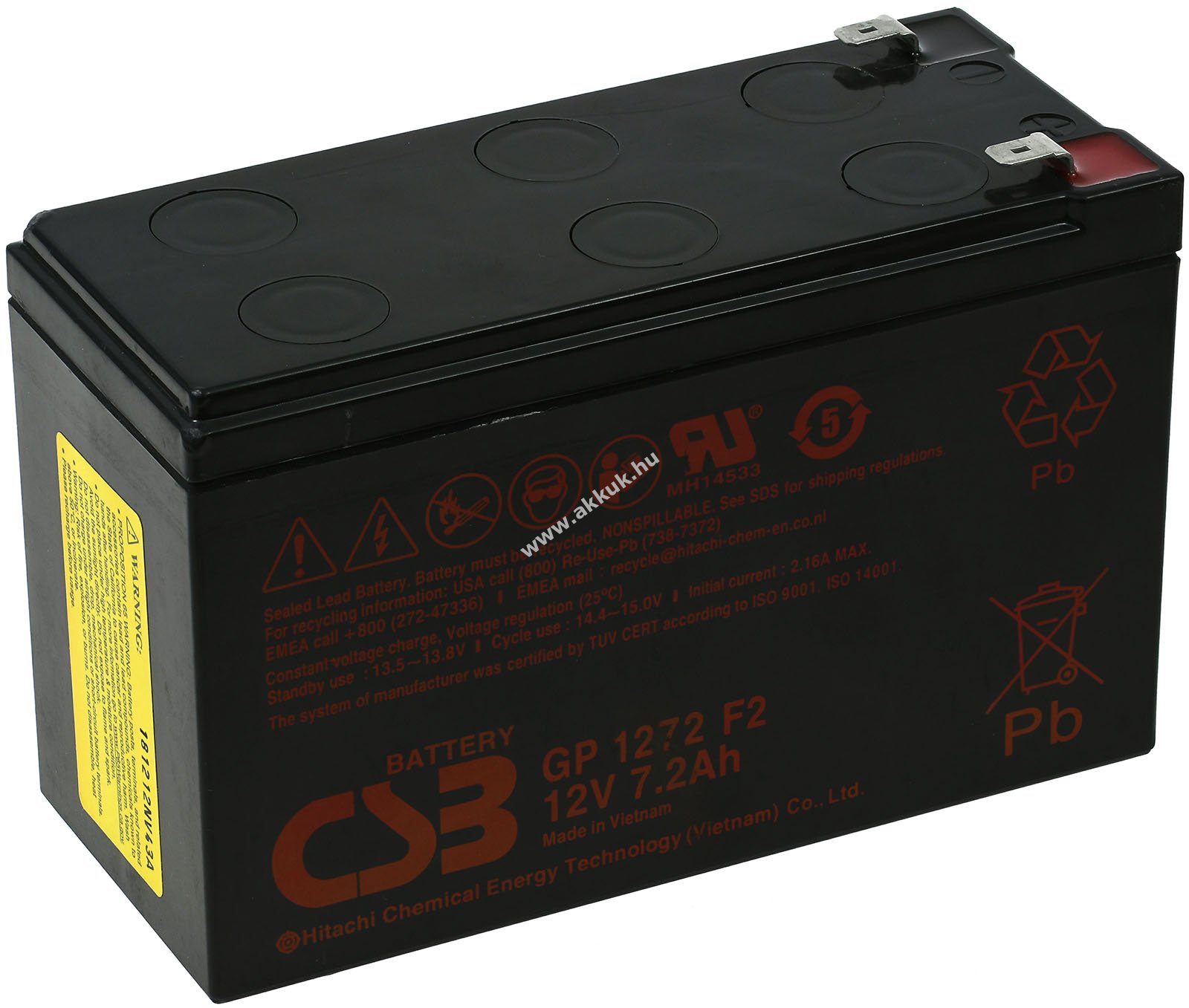 CSB / Hitachi helyettesítõ szünetmentes akku APC Back-UPS BK500M 12V 7,2Ah