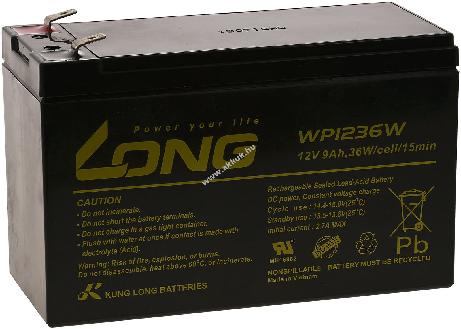 Kung Long ólom zselés akku APC Power Saving Back-UPS ES 8 Outlet 9Ah 12V (helyettesíti 7,2Ah / 7