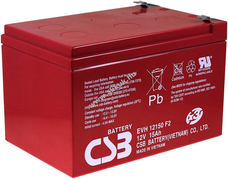 Ólom akku 12V 15Ah ( CSB / Hitachi) típus EVH12150/X3 12V 15Ah ciklusálló, ciklikus 6-DZM-12