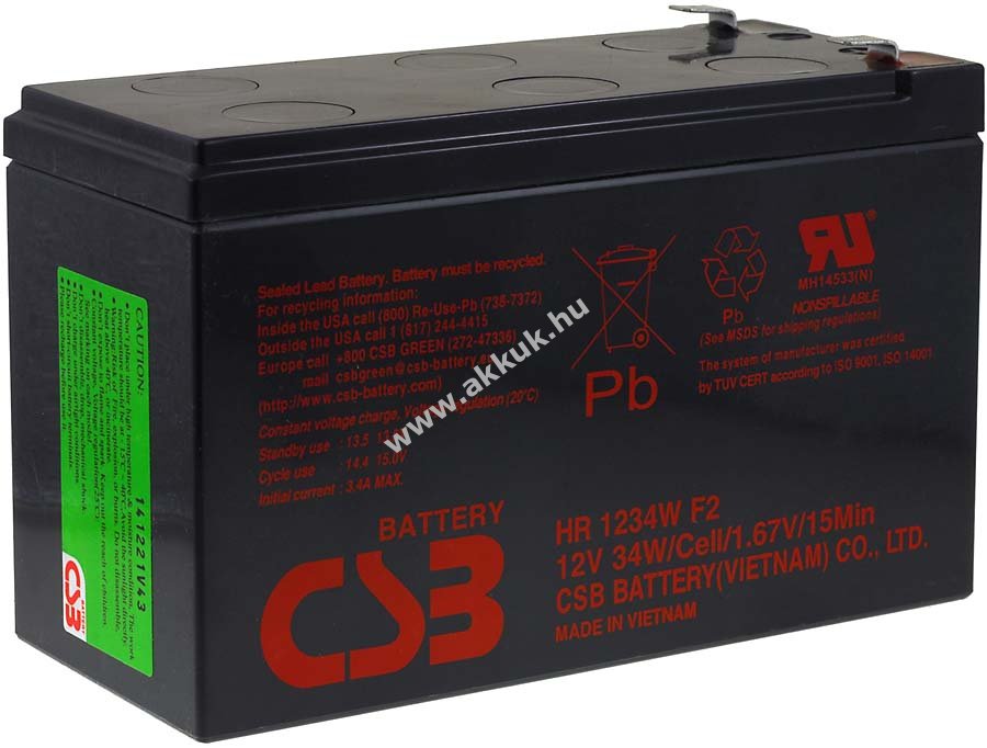 CSB / Hitachi nagy kisütõ áramú ólom akku HR1234WF2 helyettesíti APC RBC 110 12V 9Ah