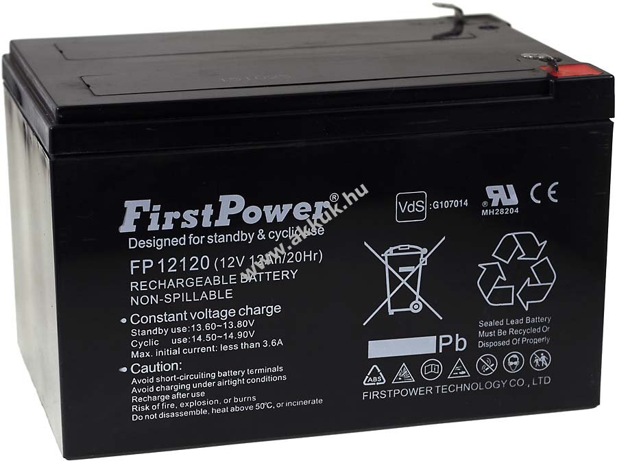 FirstPower ólom zselés akku szolár rendszer, emelőgép, tisztítógép 12V 12Ah VdS