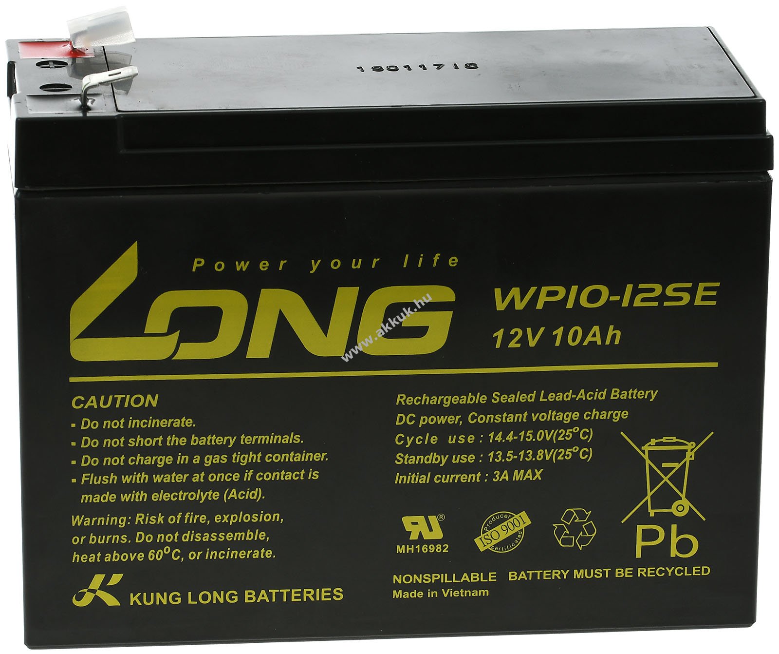 Kung Long ólom akku 6-DZM-9 12V 10Ah (ciklusálló, ciklikus) 12 Volt