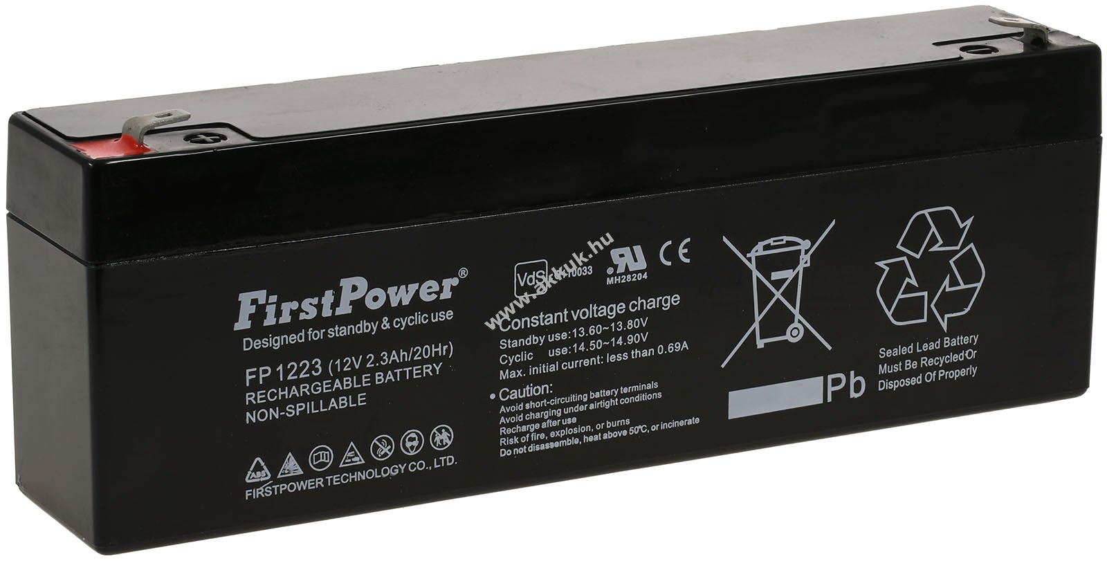 FirstPower ólom zselés akku FP1223 helyettesíti Panasonic LC-R122R2PG 12V 2,3Ah