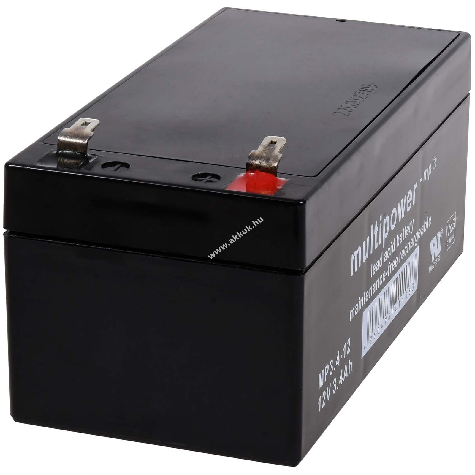 Powery ólom akku Multipower MP3,4-12 V S-min. helyettesíti Panasonic LC-R123R4PG 12V 3,4Ah