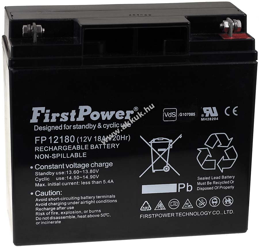 FirstPower ólom zselés akku FP12180 12V 18Ah VDS-minősítéssel helyettesíti Panasonic LC-XD1217PG