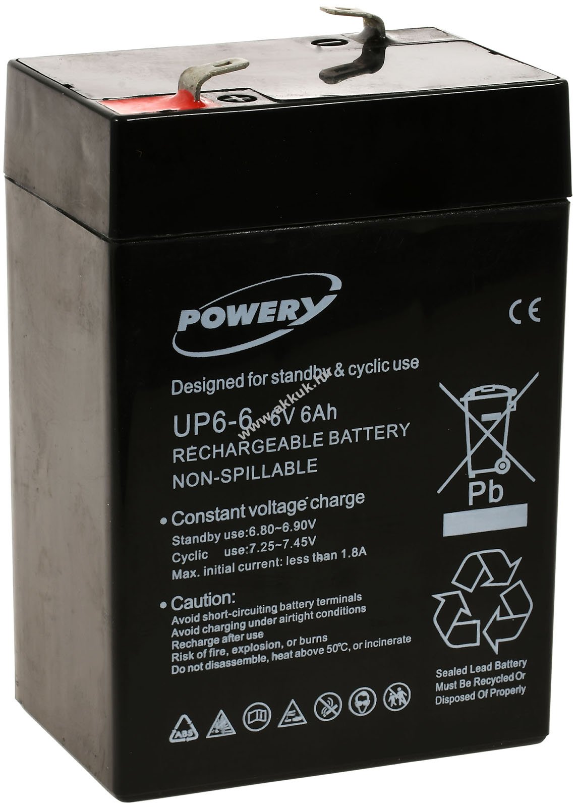 Powery ólom zselés helyettesítő akku elektromos kerekesszék 6V 6Ah (és 4Ah, 4,5Ah)