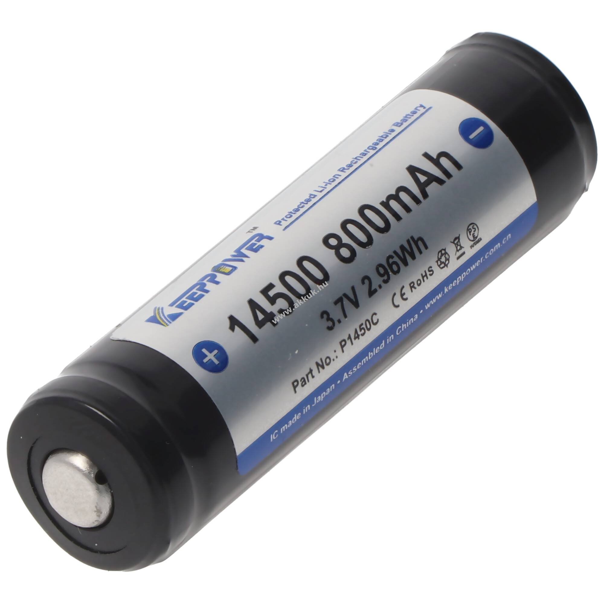 Keeppower 14500 akku 3,7V 800mAh PCB védett 52x14,3mm Button Top Li-Ion - Kiárusítás