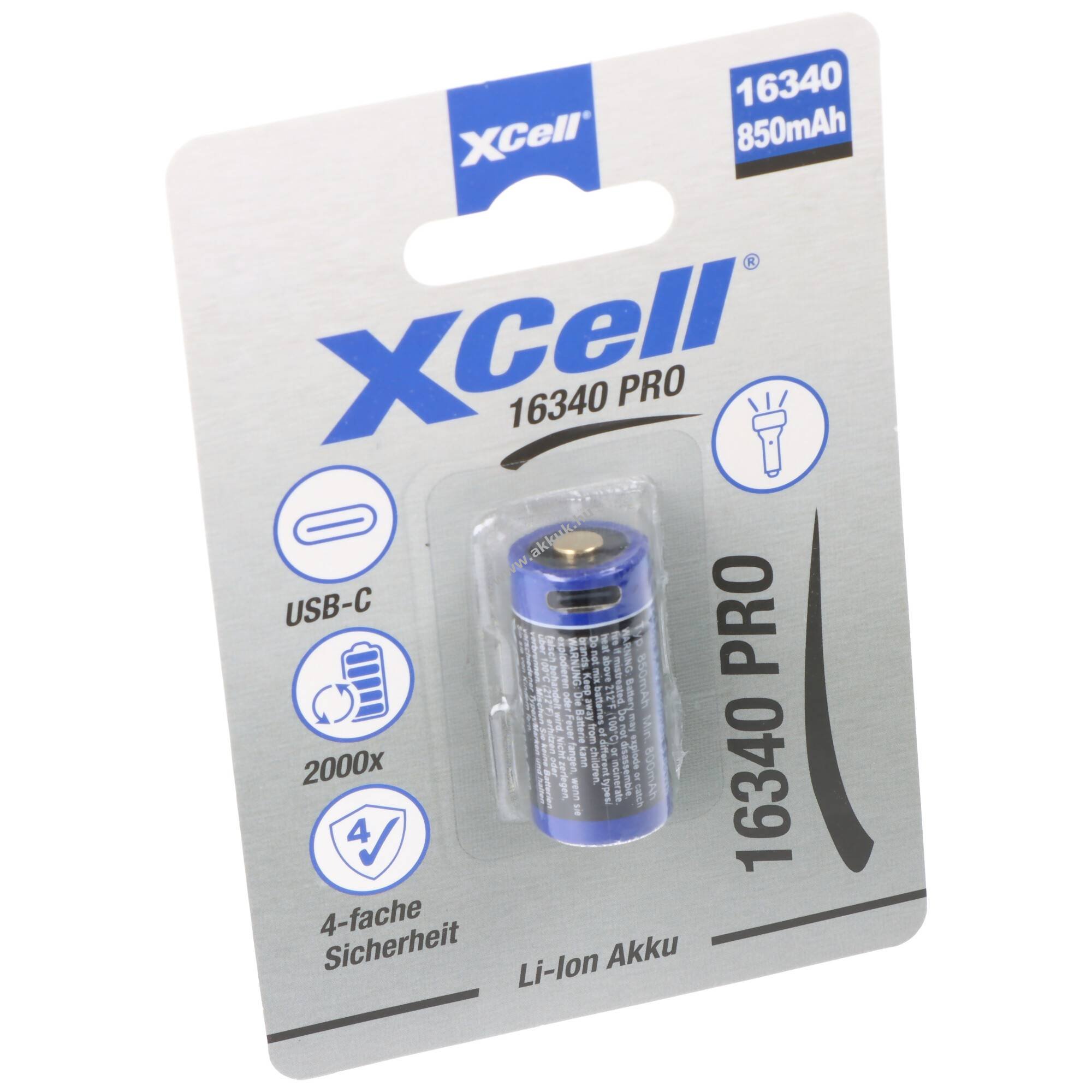 XCell Pro 16340 CR123A 3,6V 800-850mAh akku Li-Ion - Kiárusítás - A készlet erejéig