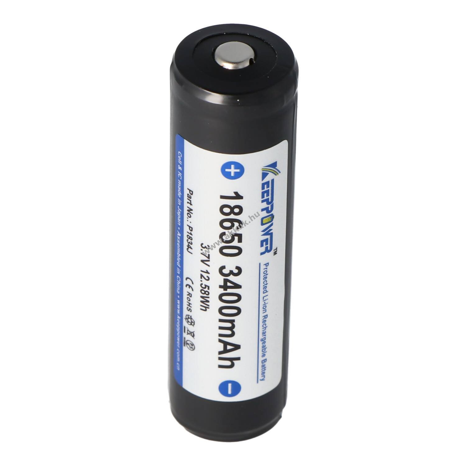 Keeppower 18650 akku 3,7V 3400mAh 1db/csomag Button Top Li-Ion
