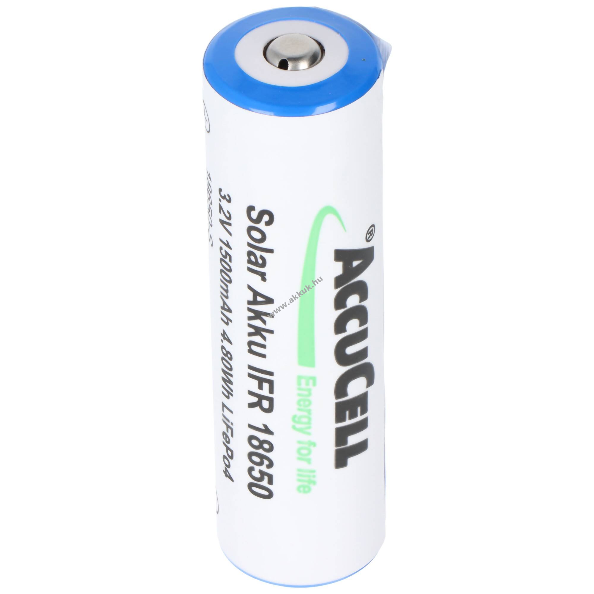 IFR 18650/AA Solar akku Lithium, 3.2V, 1500mAh, LiFePo4, érintkezõ fejjel