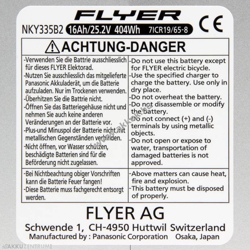 FLYER Panasonic E-Bike akku NKY335B2 26V 16Ah