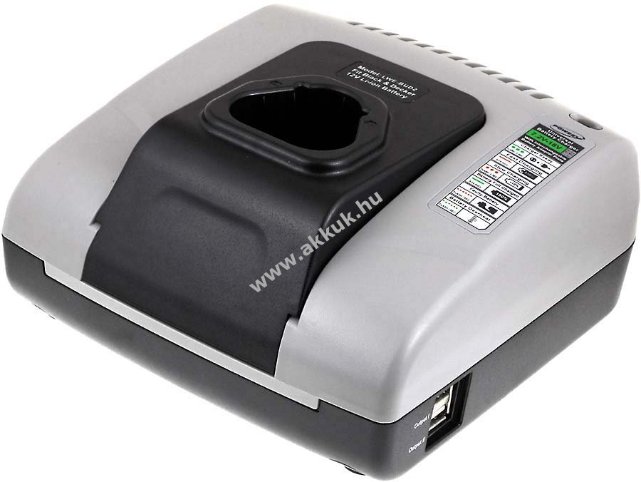 Powery akkutöltő USB kimenettel Black&Decker ütvecsavarozó HPL10RS