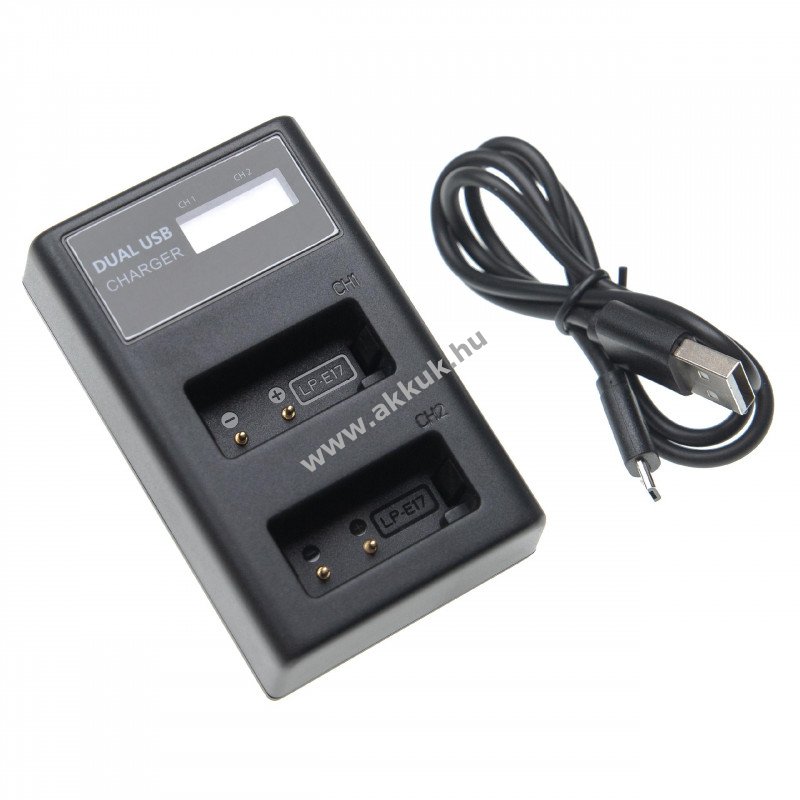 Helyettesítõ dupla USB akkutöltõ kijelzõvel Canon LP-E17